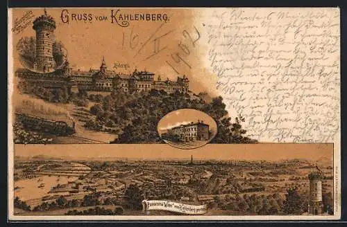 Lithographie Wien, Hotel und Aussichtsturm auf dem Kahlenberg