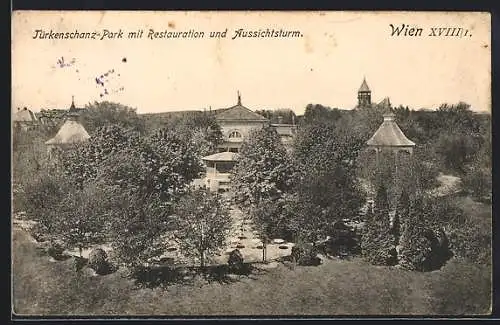 AK Wien, Türkenschanz-Park mit Restaurant und Aussichtsturm