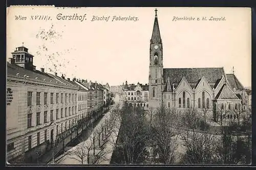 AK Wien, Gersthof, Bischof Faberplatz mit Pfarrkirche z. hl. Leopold