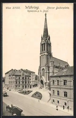 AK Wien, Währing, Pfarrer Deckerplatz mit Votivkirche z. h. Josef