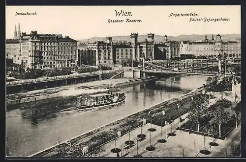 AK Wien, Rossauer Kaserne, Donaukanal, Augartenbrücke, Polizei-Gefangenhaus