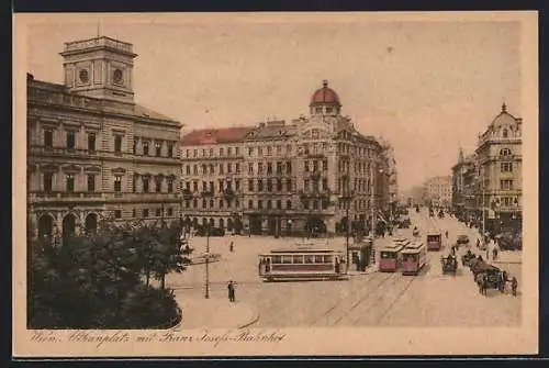 AK Wien, Strassenbahn auf dem Althanplatz, Franz Josefs-Bahnhof