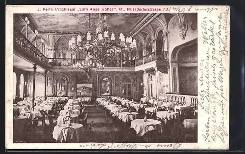 AK Wien, Gasthaus zum Auge Gottes v. J. Kell, Prachtsaal, Nussdorferstrasse 73, Innenansicht