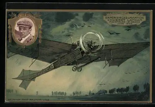 AK Mourmelon-le-Grand, Pilot Hubert Latham in seinem Flugzeug 1909