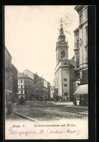 AK Wien, Schönbrunnerstrasse mit Kirche