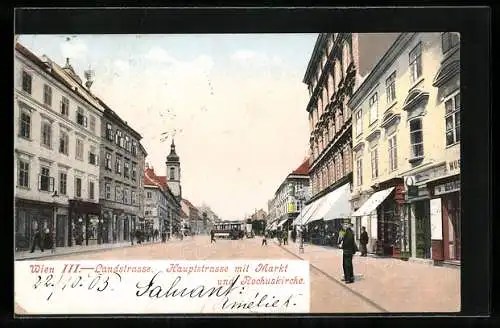 AK Wien, Landstrasse, Hauptstrasse mit Markt und Rochuskirche