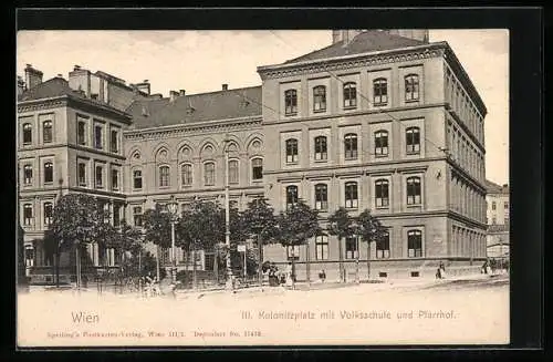 AK Wien, Kolonitzplatz mit Volksschule und Pfarrhof