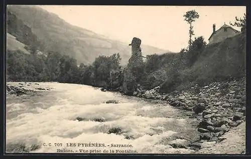 AK Sarrance, Ruines-Vue prise de la Fontaine