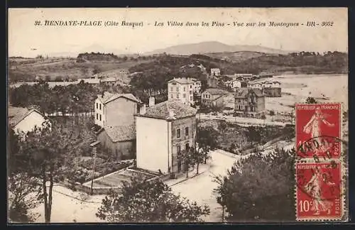 AK Hendaye-Plage, Villa dans les Pins, Vue sur les Montagnes