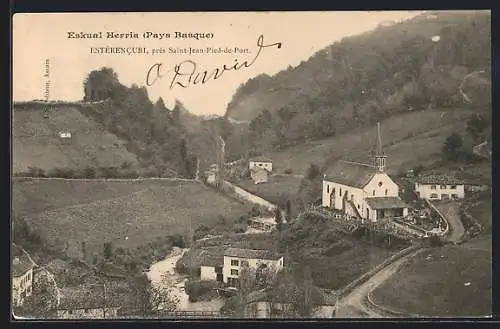AK Estèrencubi, près Saint-Jean-Pied-de-Port, Ortsansicht von einen Berg aus