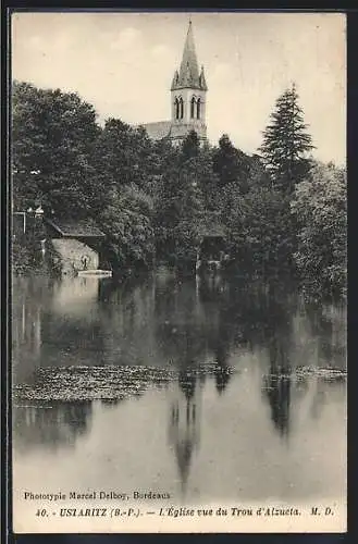 AK Ustaritz /B.-P., L`Église vue du Trou d`Alzueta