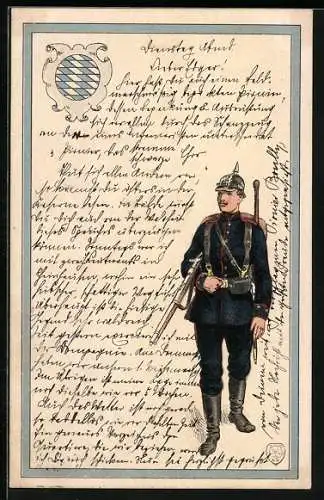 AK Soldat in Uniform mit Pickelhaube und Gewehr