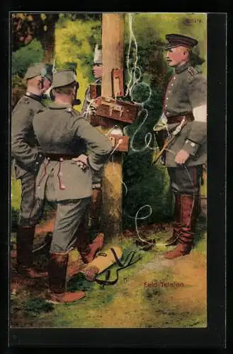 AK Deutsche Soldaten am Feld-Telefon