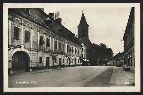 AK Strengberg, Strassenpartie mit Gebäude