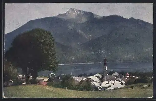 AK St. Gilgen, Ortsansicht gegen den Schafberg