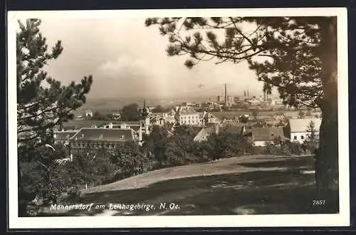 AK Mannersdorf am Leithagebirge, Blick von einer Anhöhe auf die Stadt