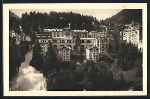 AK Bad Gastein, Kurhaus mit Wasserfall