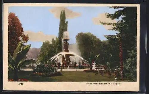 AK Graz, Franz Josef-Brunnen im Stadtpark