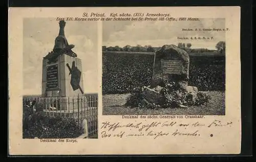 AK St. Privat, Kgl. sächs. Armeekorps-Denkmal des Korps, Denkmal des sächs. Generals von Craushaar