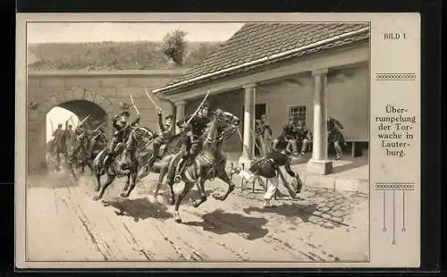 Künstler-AK Überrumpelung der Torwache in Lauterburg, Reichseinigungskriege