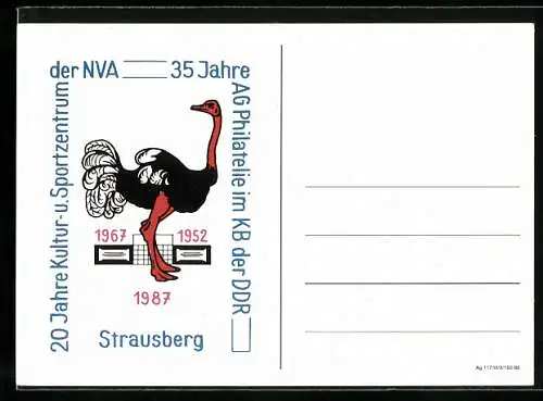 AK Strausberg, 20 Jahre Kultur- und Sportzentrum der NVA-35 Jahre AG Philatelie im KB der DDR