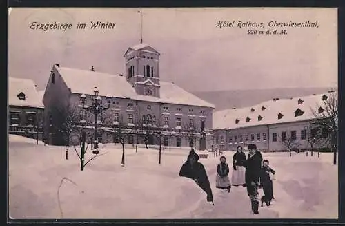 AK Oberwiesenthal, Hotel Rathaus im Winter