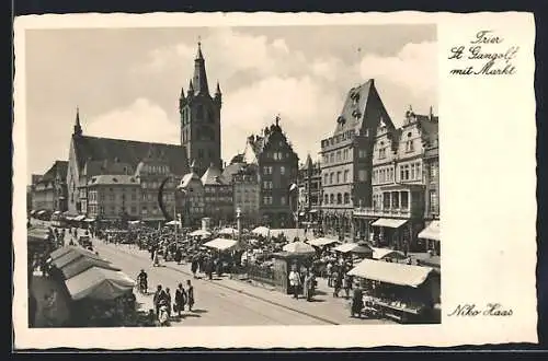 AK Trier, St. Gangolf mit Markt