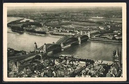 AK Köln a. Rh., Hohenzollernbrücke vom Flugzeug aus