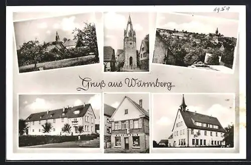 AK Wurmberg, Ortsansicht und fünf Ansichten aus dem Ort