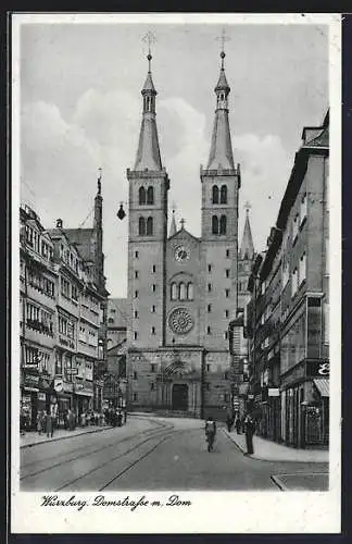 AK Würzburg, Domstrasse mit Dom