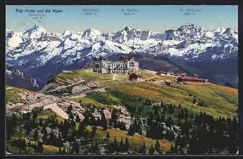 AK Rigi-Kulm, Hotel und Alpen-Panorama