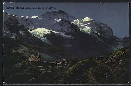 AK Klein Scheidegg, Blick auf den Ort und die Jungfrau