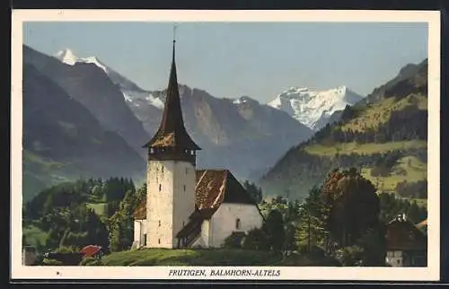 AK Frutigen, Kirche mit Balmhorn und Altels