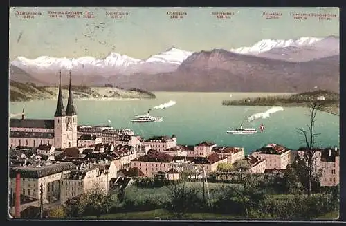 AK Luzern, Hofkirche und die Alpen