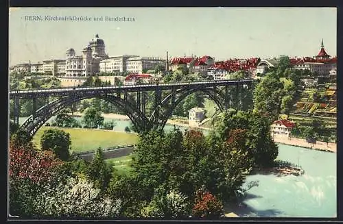 AK Bern, Kirchenfeldbrücke und Bundeshaus