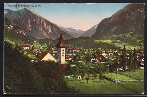 AK Meiringen, Ortsansicht mit Bergpanorama