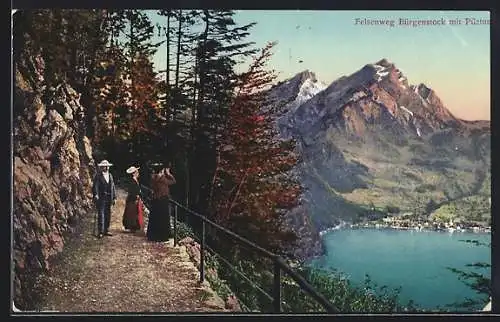 AK Bürgenstock, Felsenweg mit Pilatus