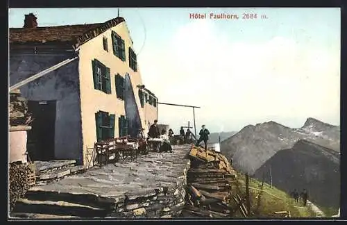 AK Faulhorn, Leute auf der Terrasse vom Hotel Faulhorn