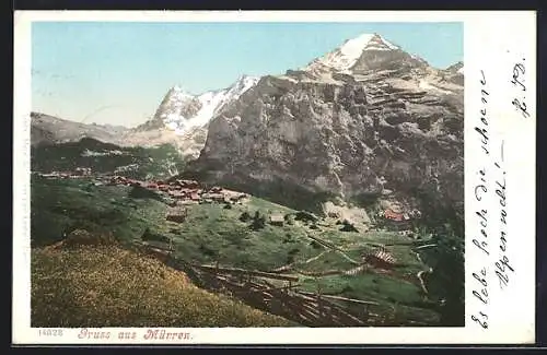 AK Mürren, Ortsansicht mit Bergpanorama