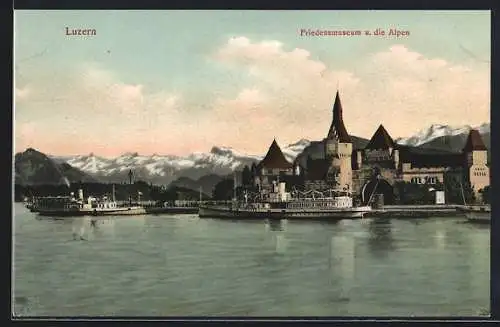 AK Luzern, Friedensmuseum und die Alpen