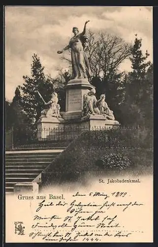 AK Basel, Blick auf das St. Jakobsdenkmal