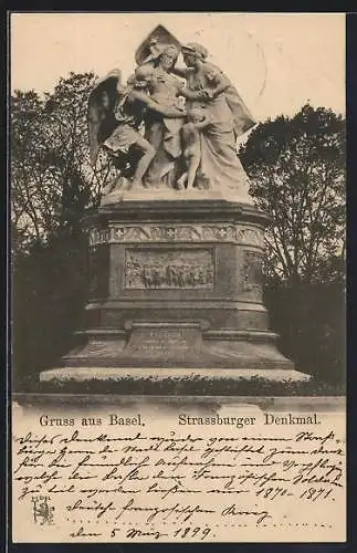 AK Basel, Blick auf das Strassburger Denkmal