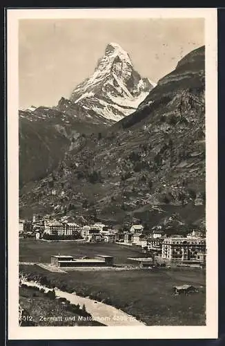 AK Zermatt, Gesamtansicht mit Matterhorn