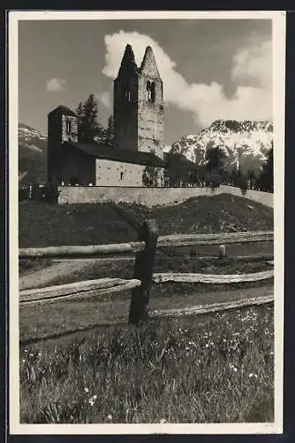 AK Celerina, Blick auf die Kirche St. Gian