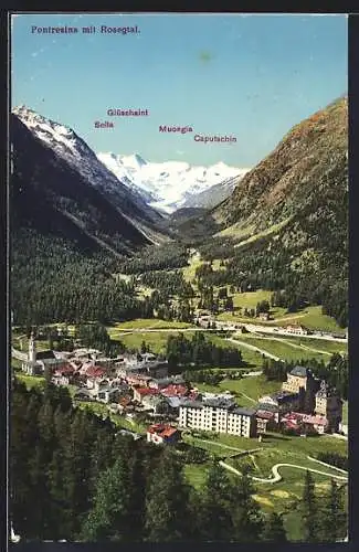 AK Pontresina /Rosegtal, Ortsansicht mit Sella, Glüschaint und Muongia