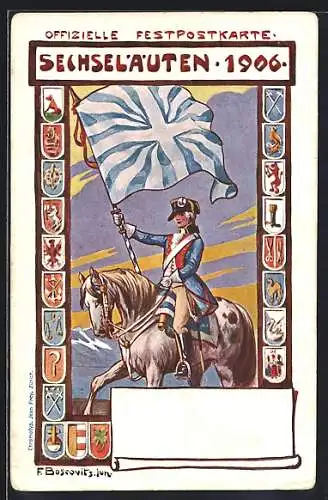 Künstler-AK Zürich, Sechseläuten 1910, Reiter mit Fahne