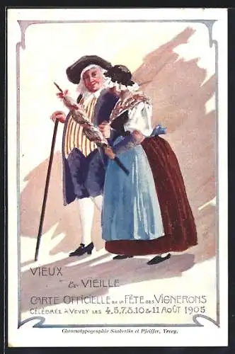 AK Vevey, Fête des Vignerons 1905, Vieux & Veille, Trachten