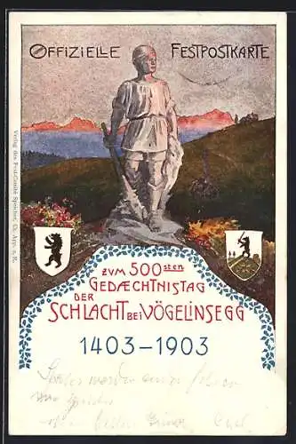 Künstler-AK Speicher, 500. Gedächtnistag 1903 der Schlacht von 1403 bei Vögelinsegg, Festpostkarte