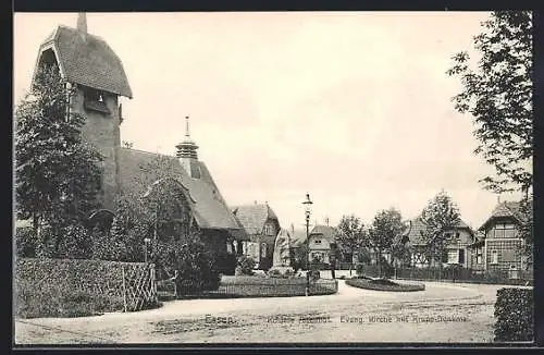 AK Essen a. d. Ruhr, Kolonie Altenhof, Evangelische Kirche mit dem Krupp-Denkmal