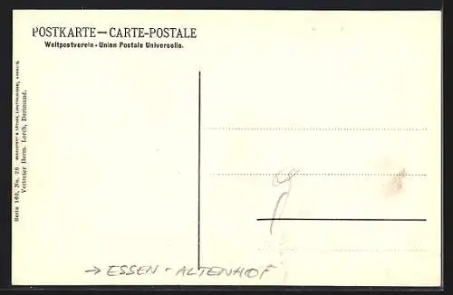 AK Essen a. d. Ruhr, Kolonie Altenhof, Evangelische Kirche mit dem Krupp-Denkmal